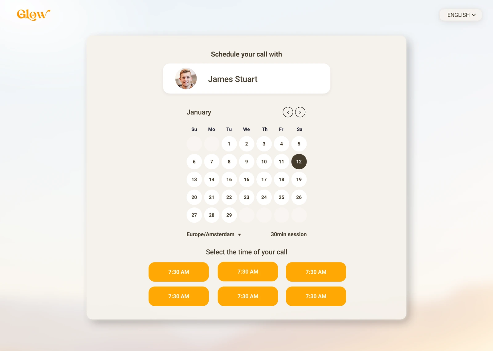 The selected professional stays visible beside the calendar.