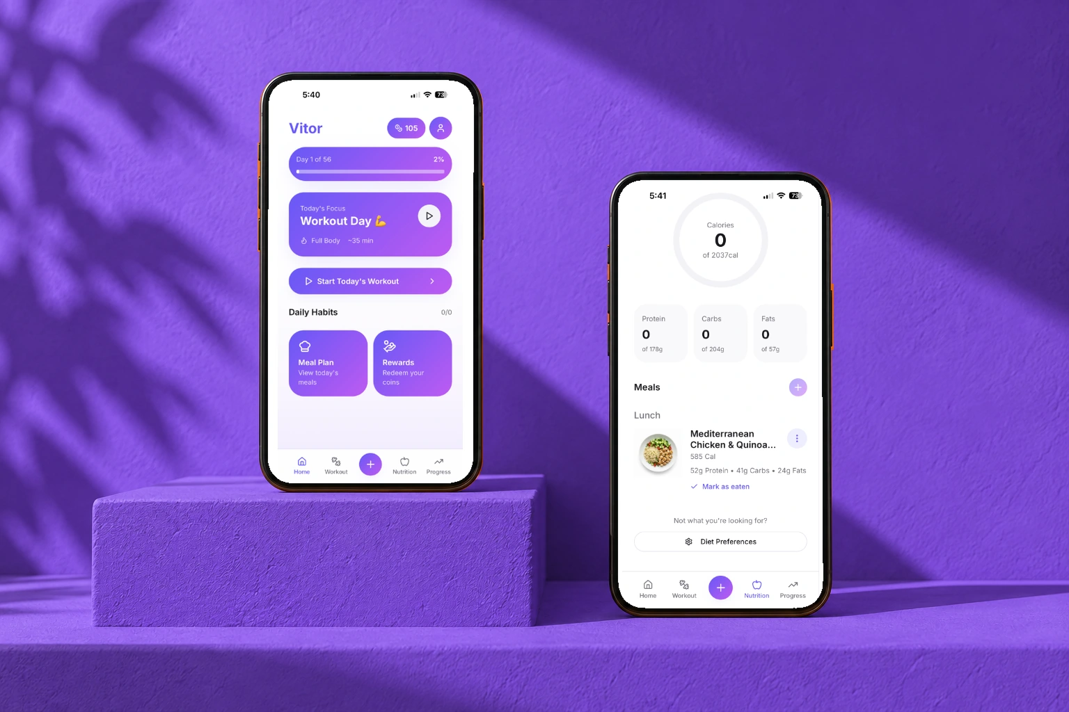 Original Goody mobile workout and logging screens