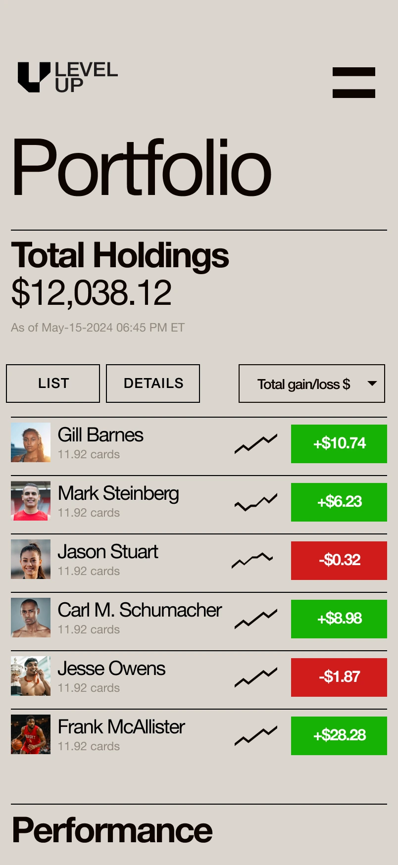 Holdings and performance in one place.