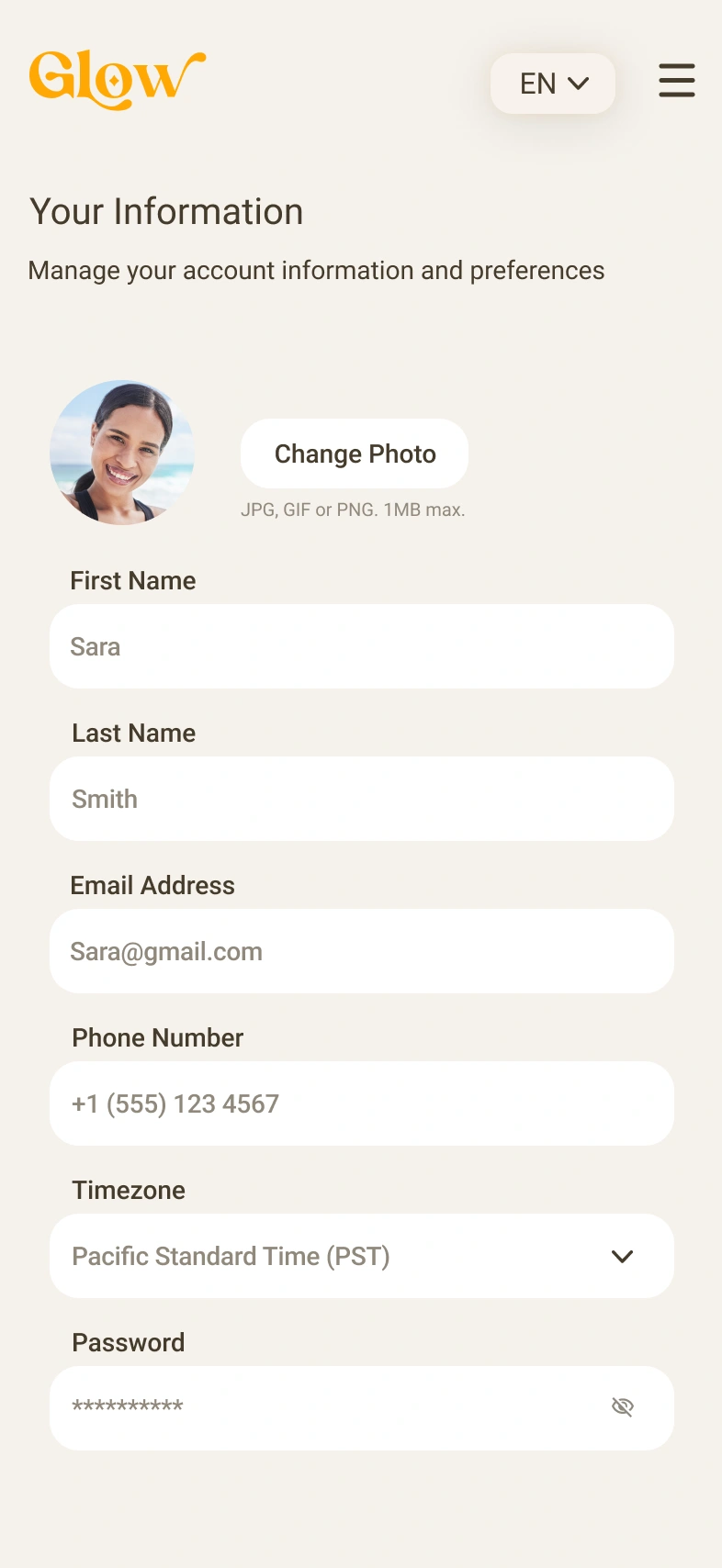 Account information and communication preferences.