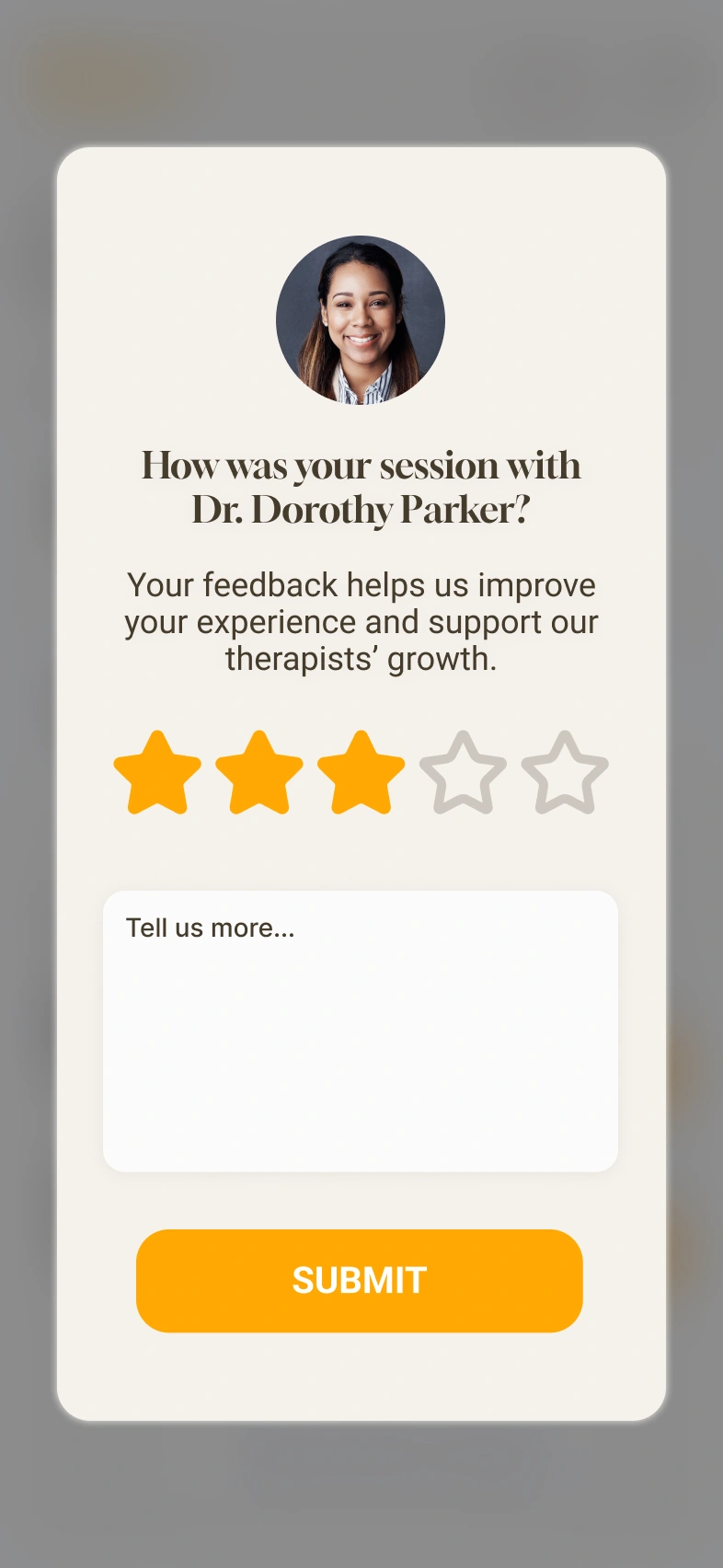 Rating and optional written feedback after a session.