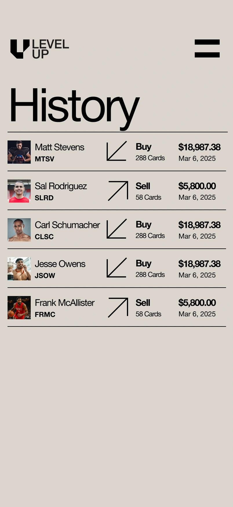 A history that distinguishes buy and sell entries.