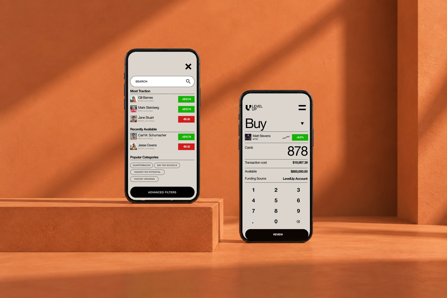 Search and order entry, in the original mobile design. Original interface in a phones presentation mockup.