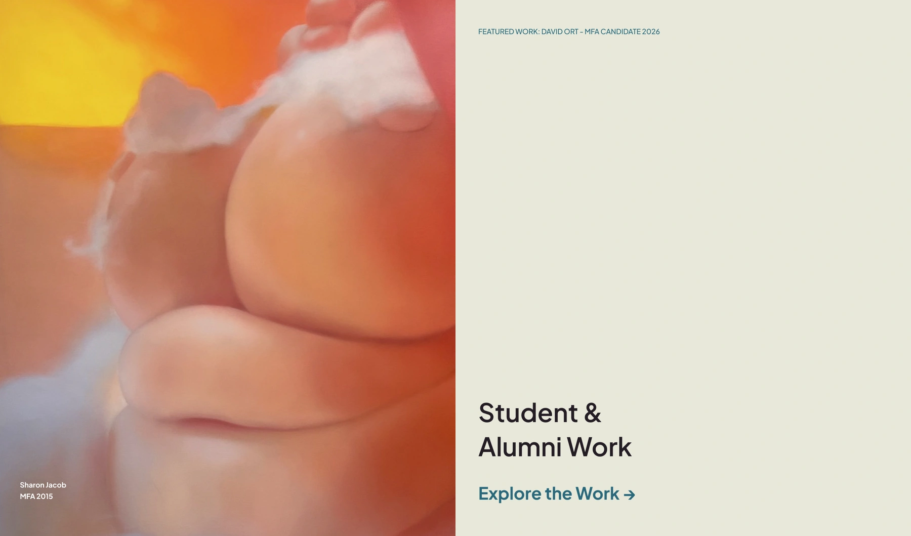 A split image-and-copy feature for student and alumni work.