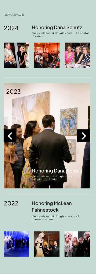 A mobile event archive with galleries and carousel controls.