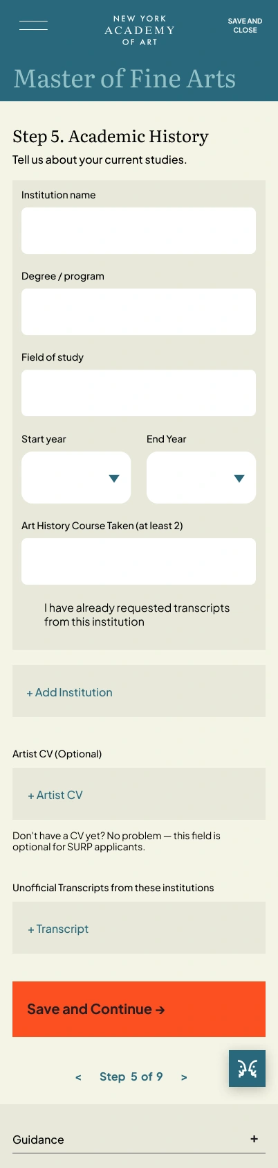 Education details, document uploads, and step navigation.